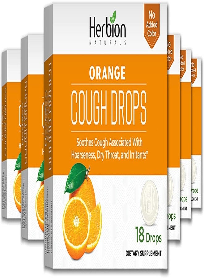 HERBION Naturals Cough Drops with Natural Orange Flavor, Dietary Supplement, Soothes Cough, for Adults and Children Over 6 Years, 18 Drops, Pack of 6 - Image 1